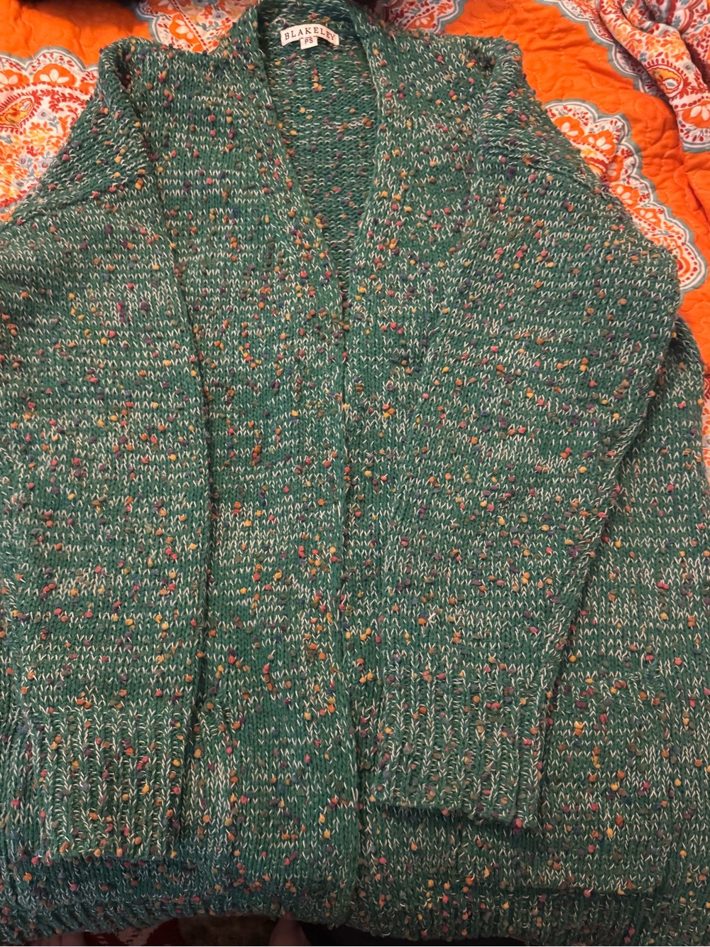 Women’s Green Speckled Knit Heavyweight Cardigan Sweater